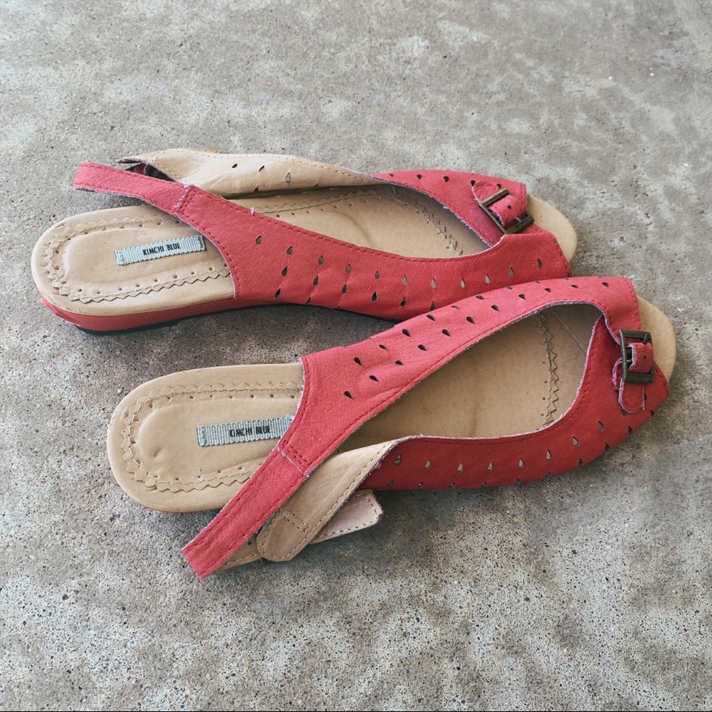 kimchi blue salmon pink red peep toe flats sandals